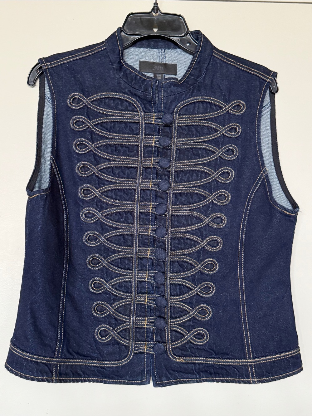 Zara Collection Topstitch Fireman Clasp Denim Vest